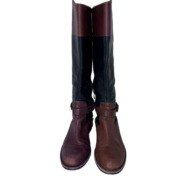 Vince Camuto Flavian Riding Boots Buckle Knee High Leather Black Brown Size 7B - Picture 5 of 12